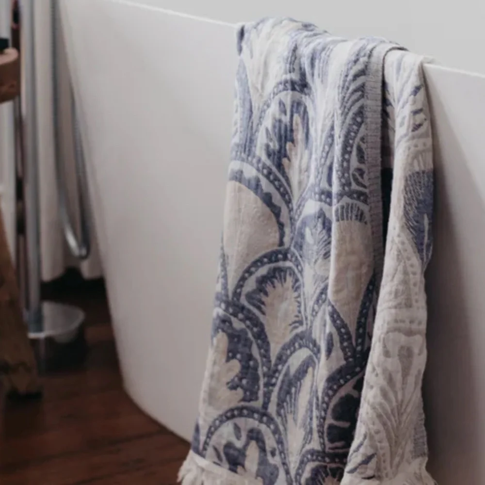DECO SUCCULENTS Blue + Gray Loom Weave Organic Cotton Set of 2 NEW With Tags